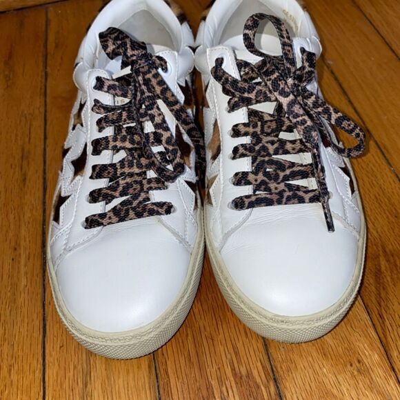 AUTHENTICATED Saint Laurent Leopard print Star Court Sneakers size 35.5 5.5 - Picture 3 of 11